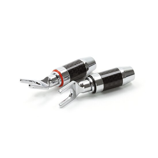 Dynavox Kabelschoen plug vork carbon rhodium verguld rood/zwart